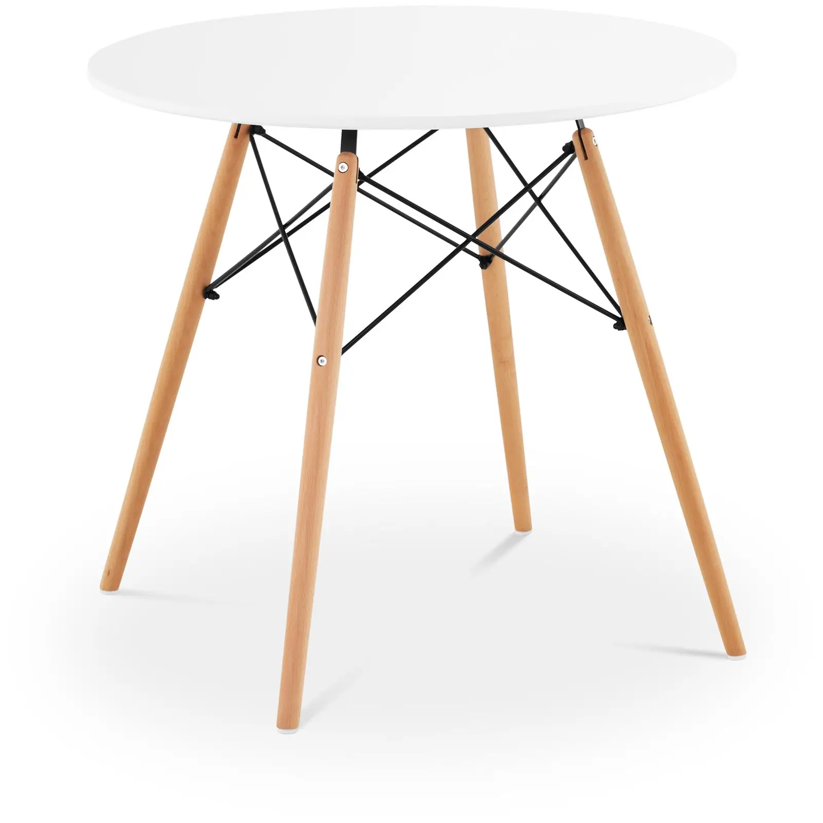 Rundt bord - 80 cm i diameter - hvidt - sorte stålstænger