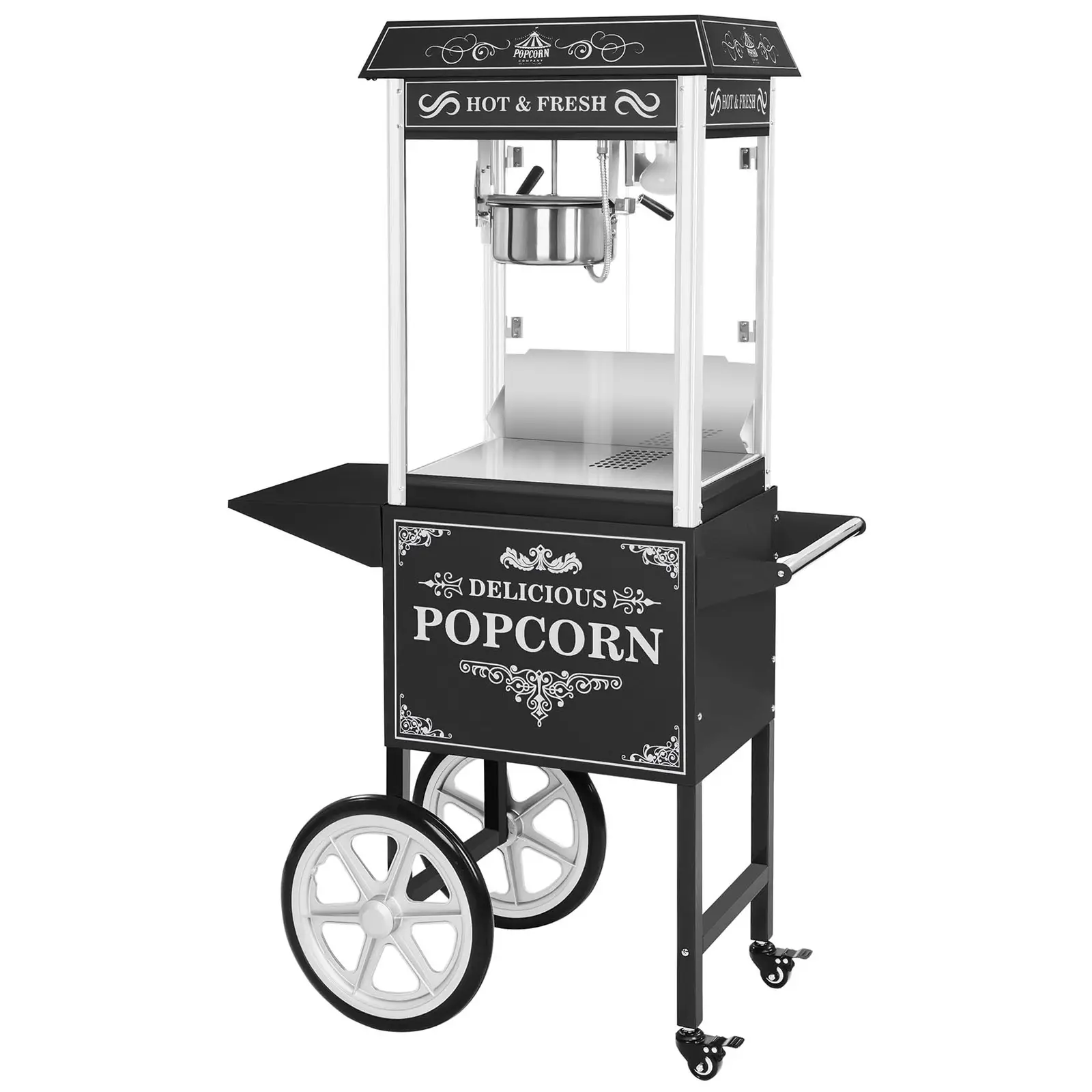 Popcornmaskine med vogn - retrodesign - sort