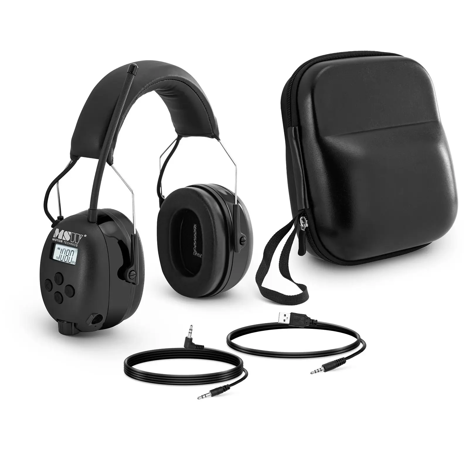 Høreværn med Bluetooth - mikrofon - LCD-skærm - genopladeligt batteri - sort