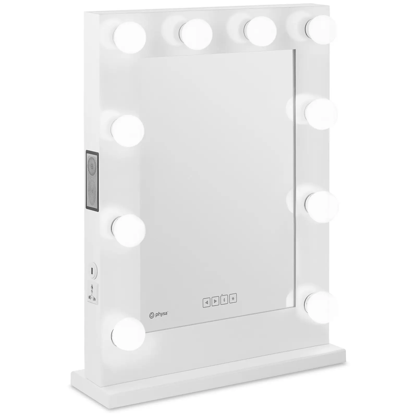 Makeupspejl med lys - hvidt - 10 LED - firkantet - højttaler