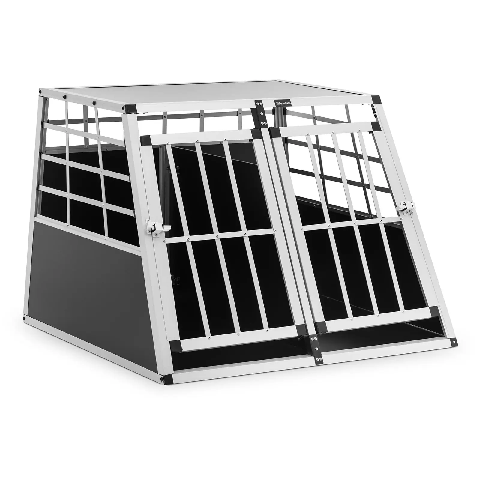Hundebur - aluminium - trapezformet - 95 x 85 x 70 cm - med skillevæg
