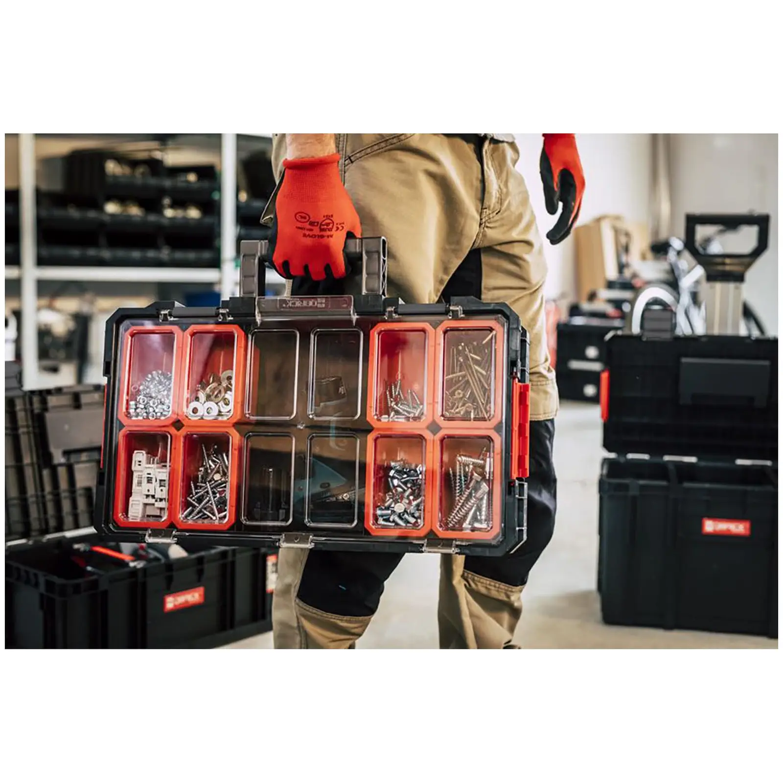 Værktøjskasser med rullebræt – sæt inkl. 3 værktøjskasser og 1 skruekasse