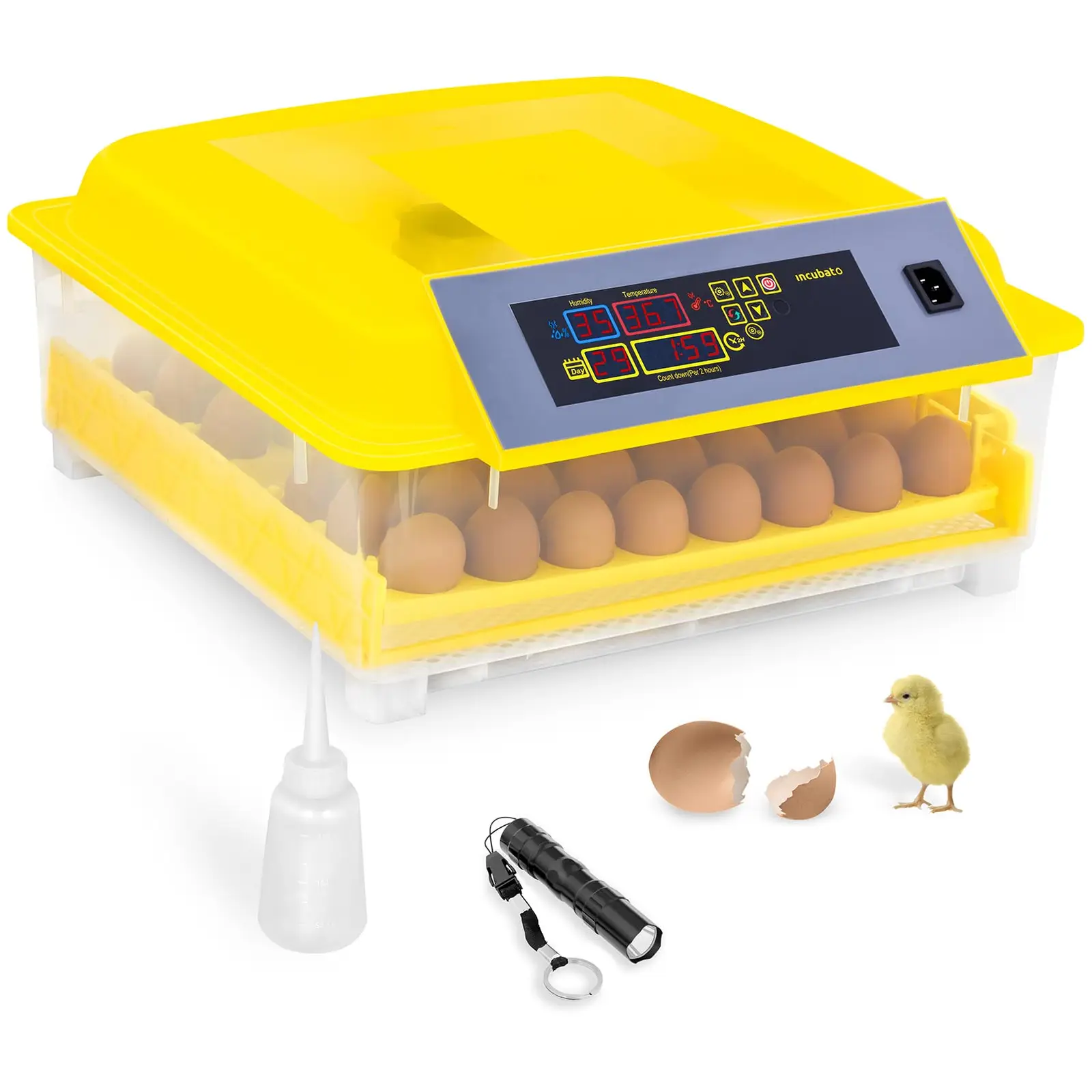 Rugemaskine - 48 æg - inkl. gennemlysningslampe og vandbeholder - fuldautomatisk