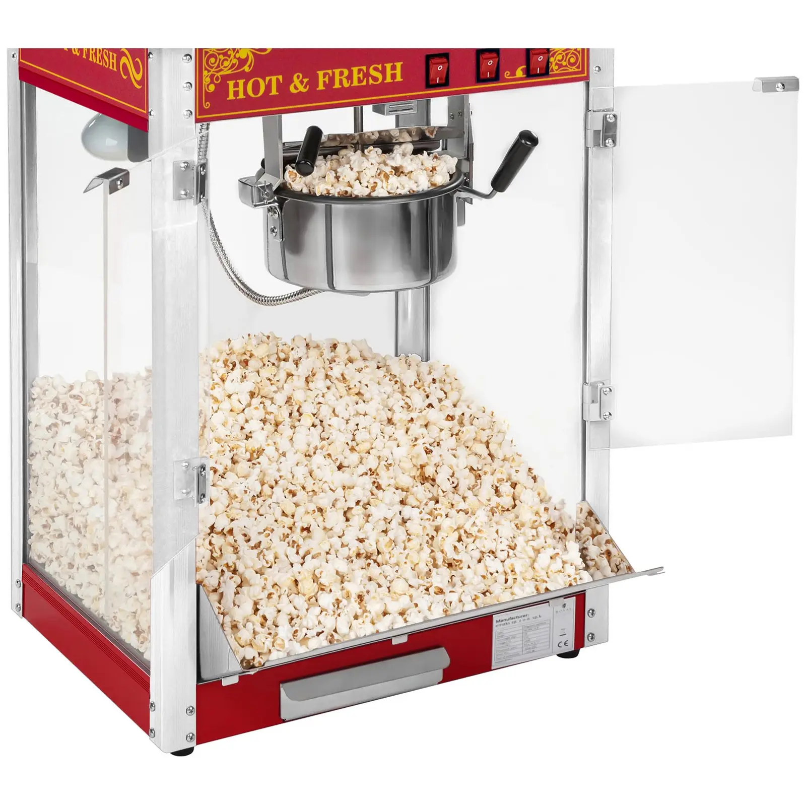 Popcornmaskine med vogn - retrodesign - rød