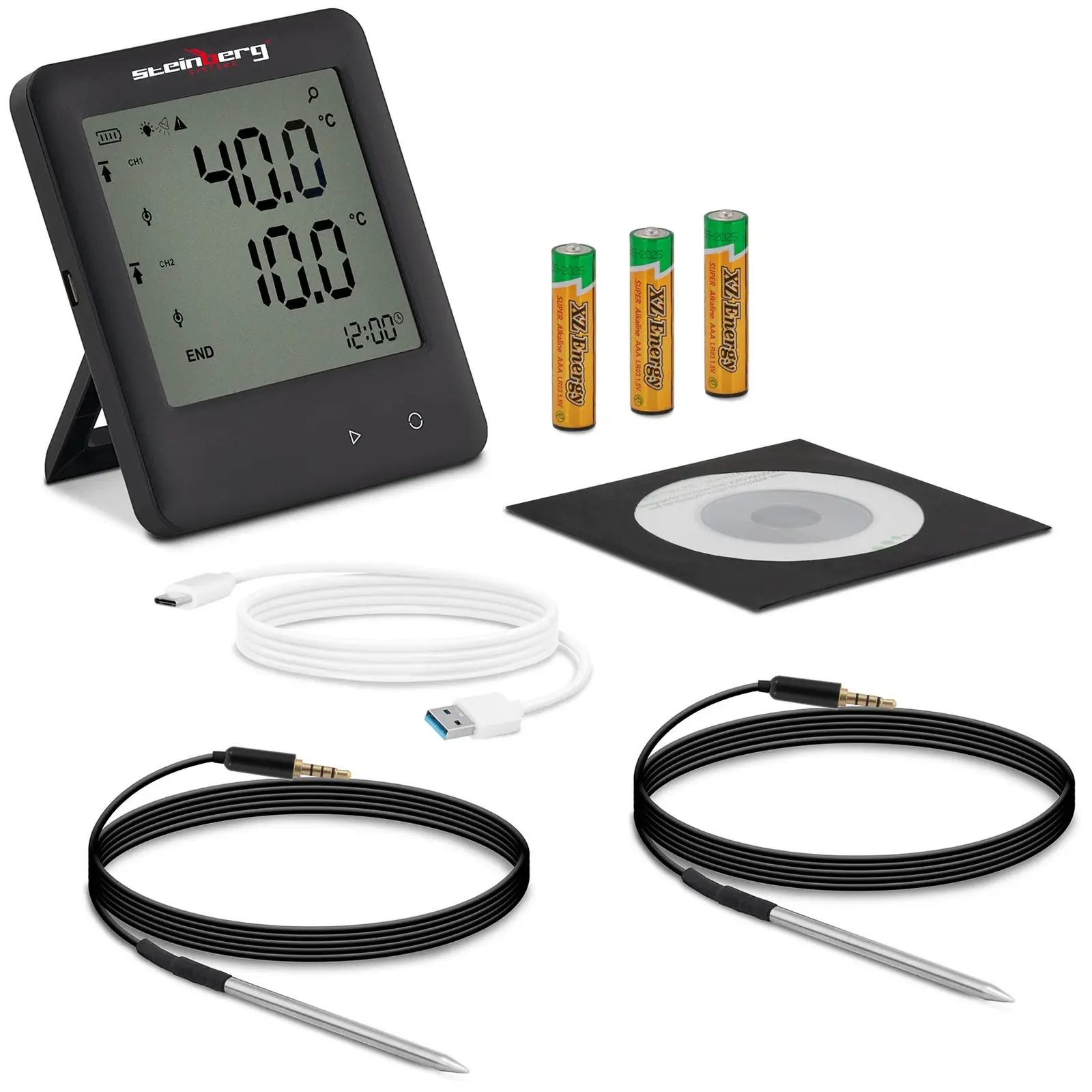 Temperaturlogger - LCD - -200 til +250 °C - 2 eksterne sensorer