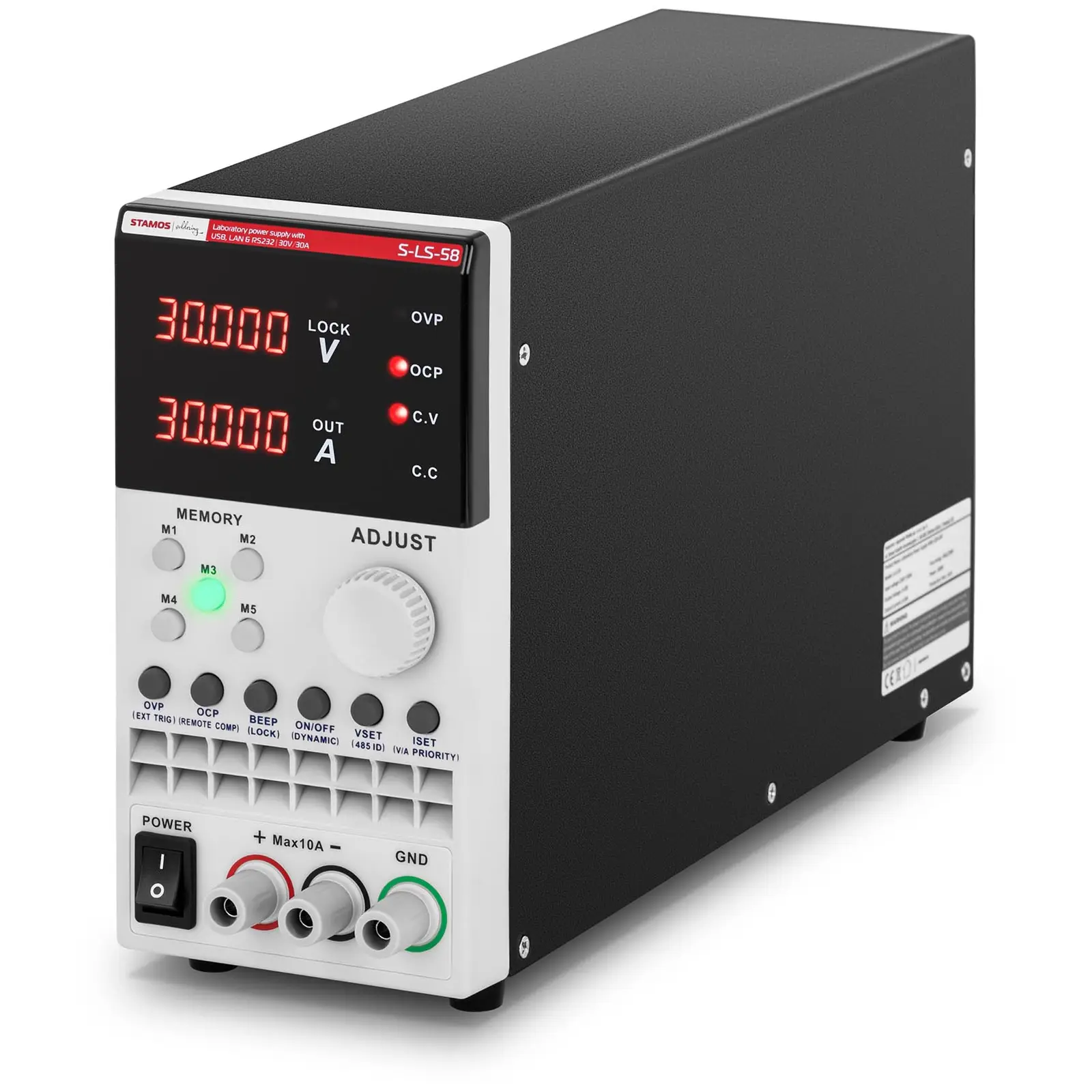 Strømforsyning - 0-30 V - 0-30 A DC - 300 W - USB/LAN/RS232