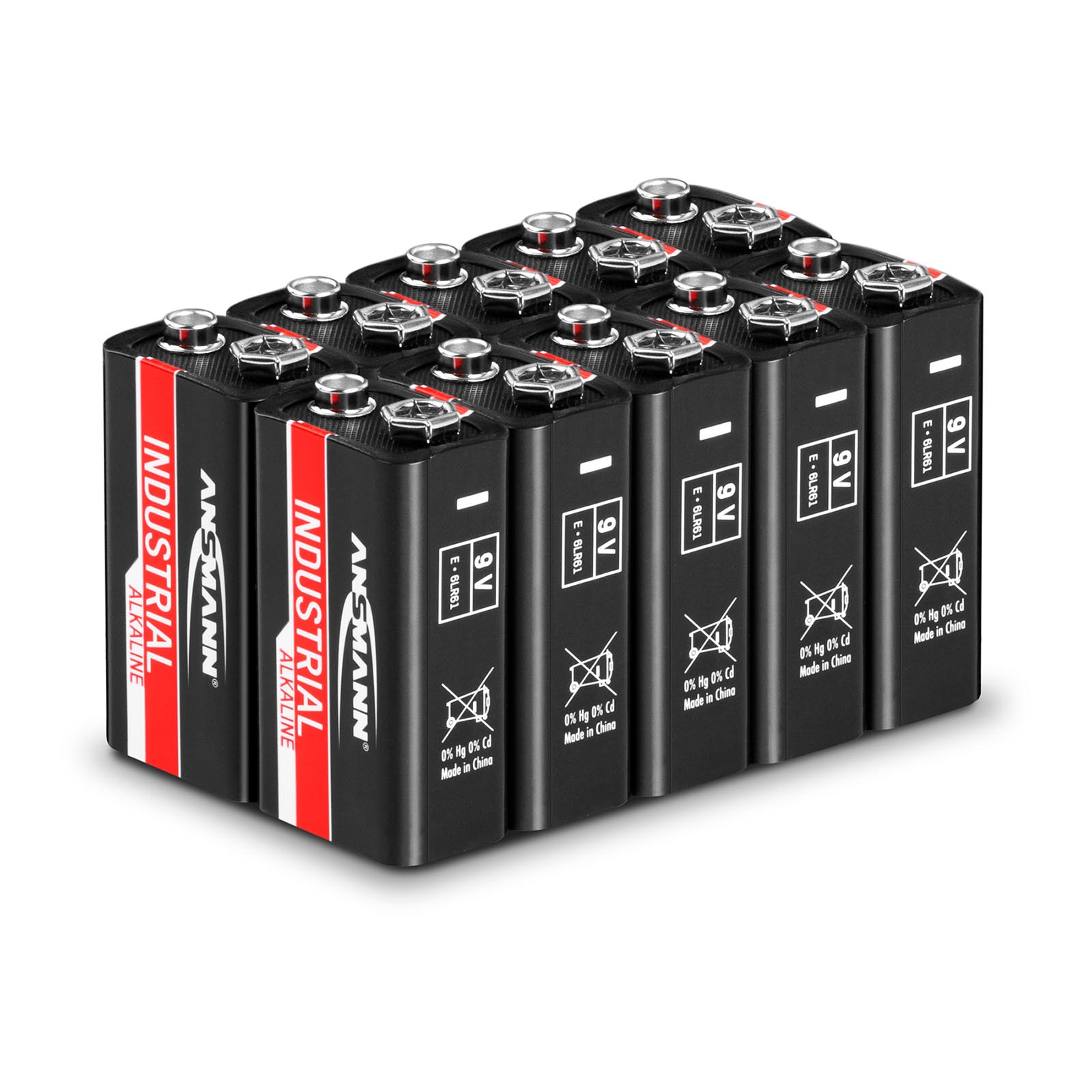 Alkaline-batterier - Ansmann INDUSTRIAL - 10 stk. firkantede 9V-batterier 6LR61