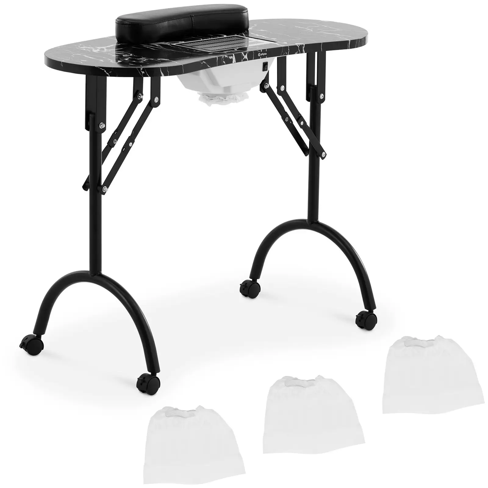 Neglebord med udsugning - sammenklappeligt - sort - 4 hjul