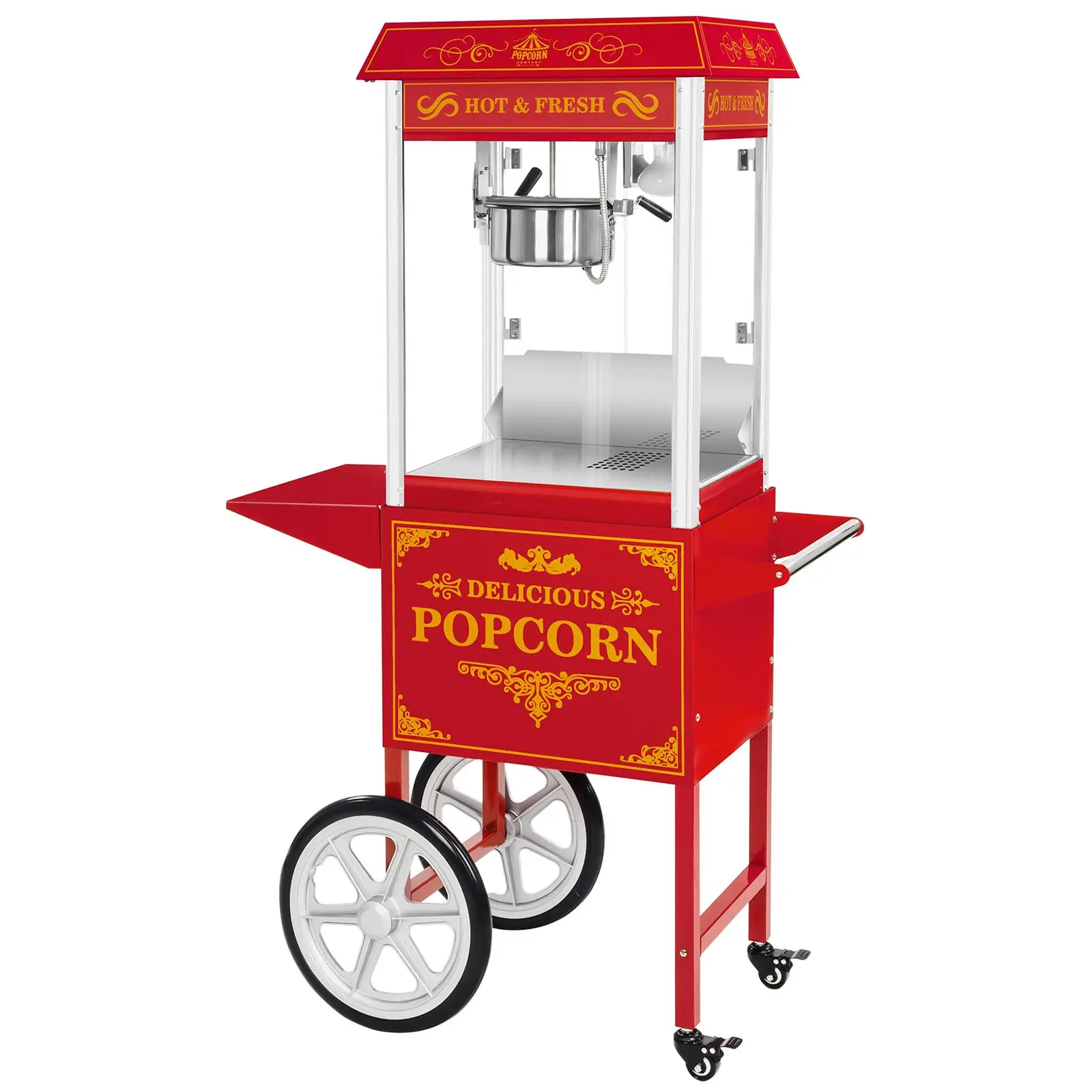 Popcornmaskine med vogn - retrodesign - rød