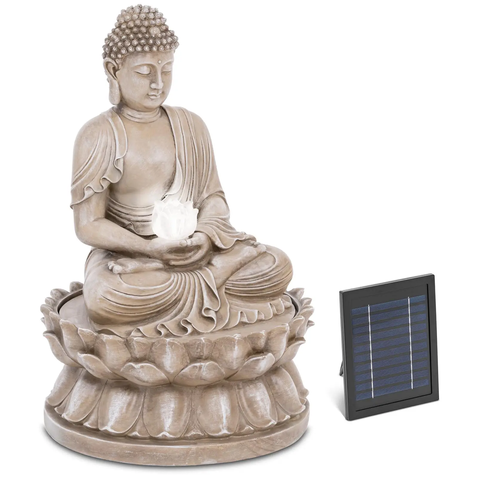 Solcelle-springvand - buddhafigur - LED-belysning