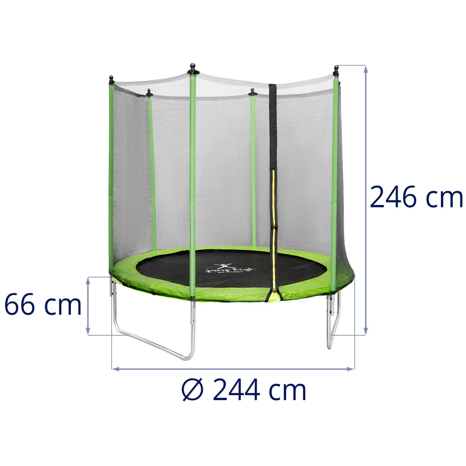 Trampolin med net - 244 cm i diameter - 80 kg - sort/grøn