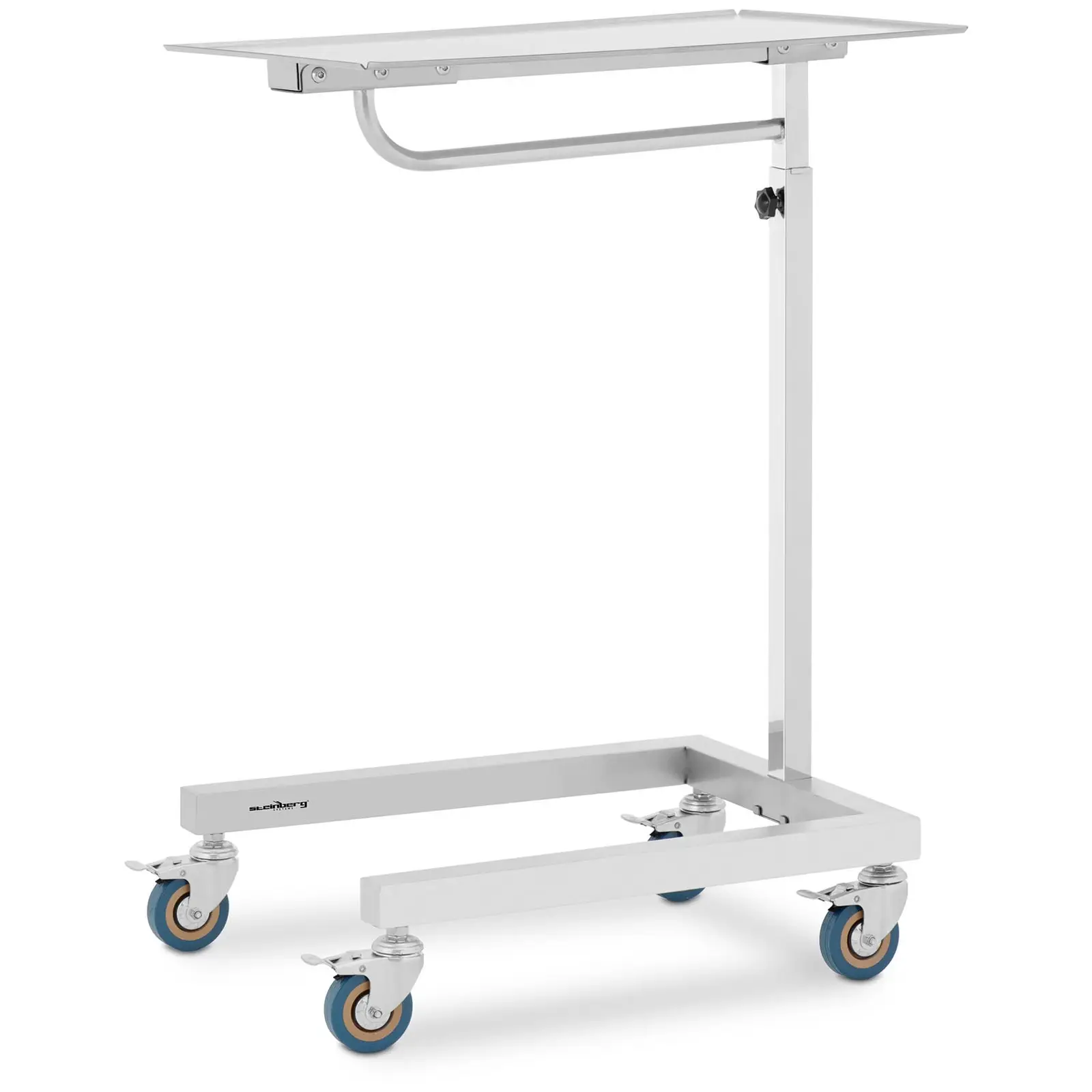 Klinikbord - sidebord med hjul - 600 x 400 mm - højdejusterbart - rustfrit stål og gummi