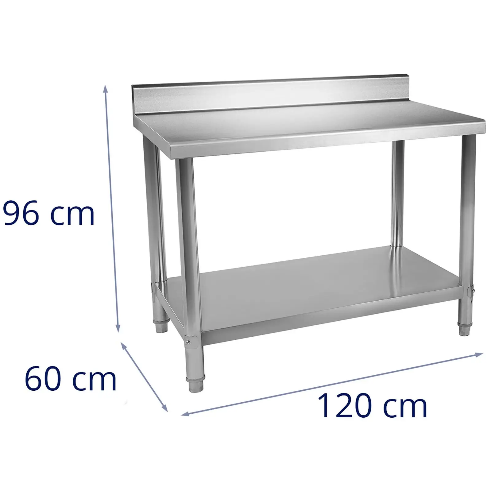 Stålbord - 120 x 60 cm - bagkant - 137 kg
