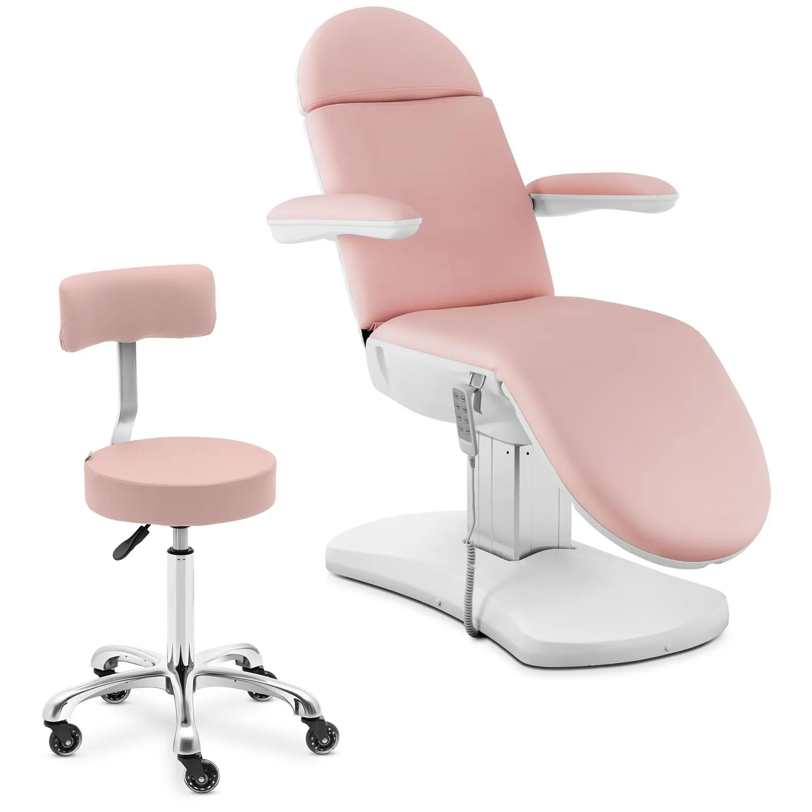Behandlerbriks og arbejdsstol med hjul - rosa, hvid